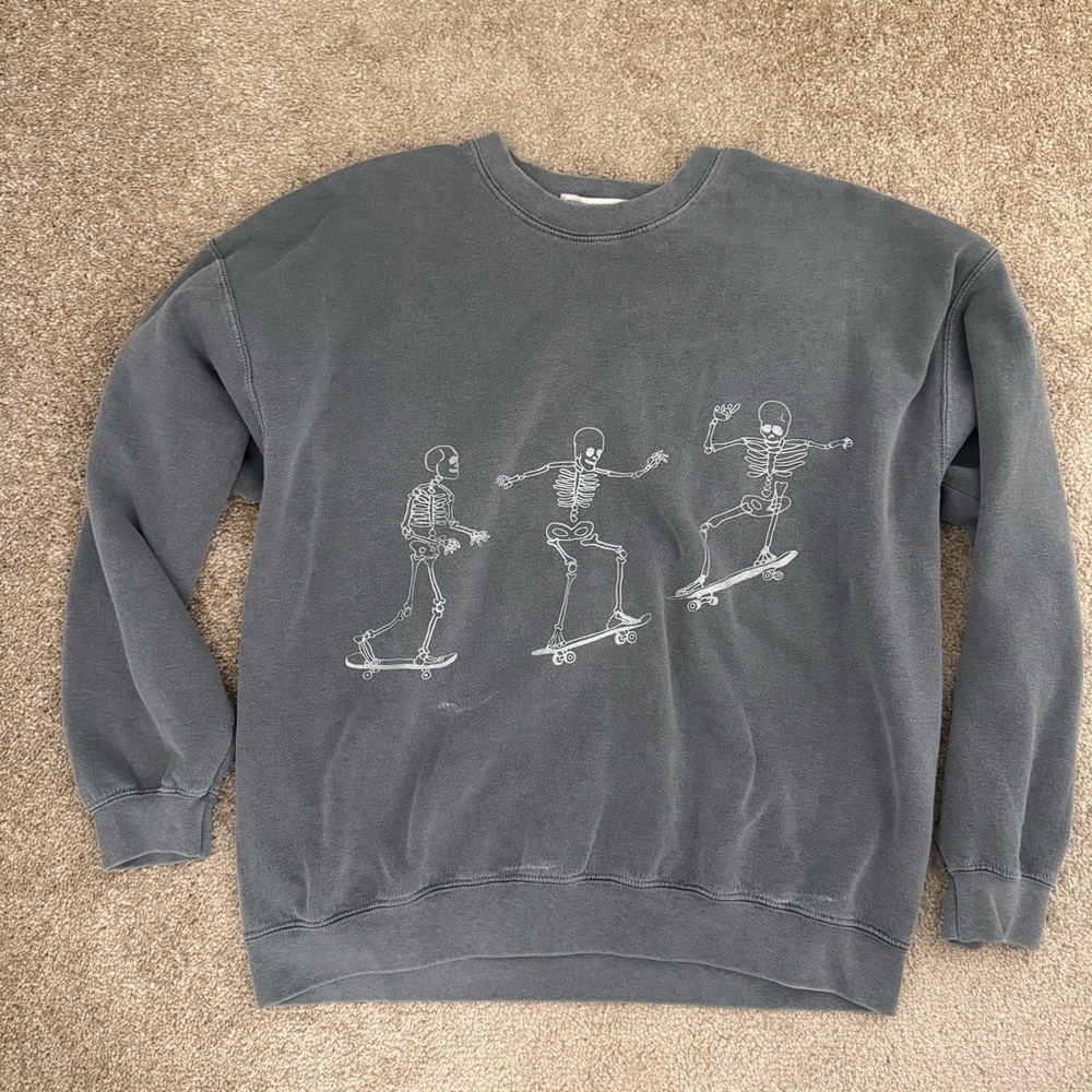 Project Social T Gray Skeleton Skateboard Crewneck Sweater